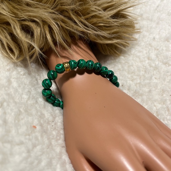 handmade Jewelry - Bracelet 8.5mm Malachite Anxiety Calming Protection